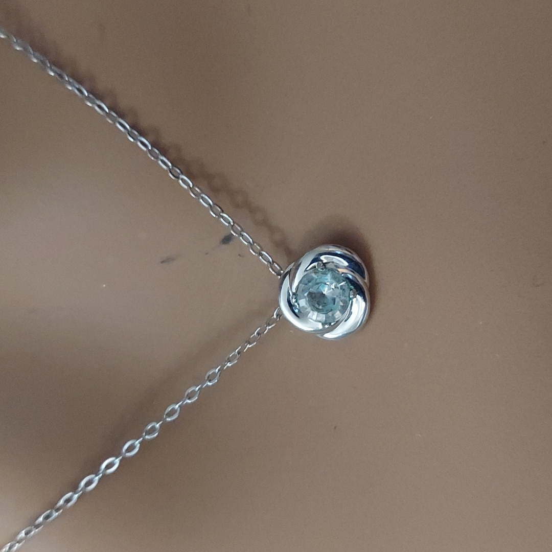 Nadri Light Blue Topaz Round Pendant Sterling Silver Necklace 39$